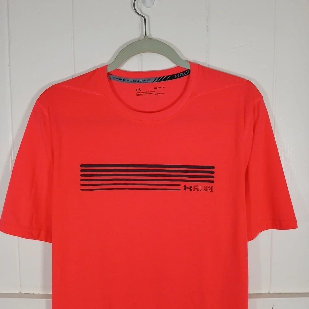 Under Armour UA Run Shirt Threadborne ‎ Men's Medium Neon Pink HeatGear Loose SS